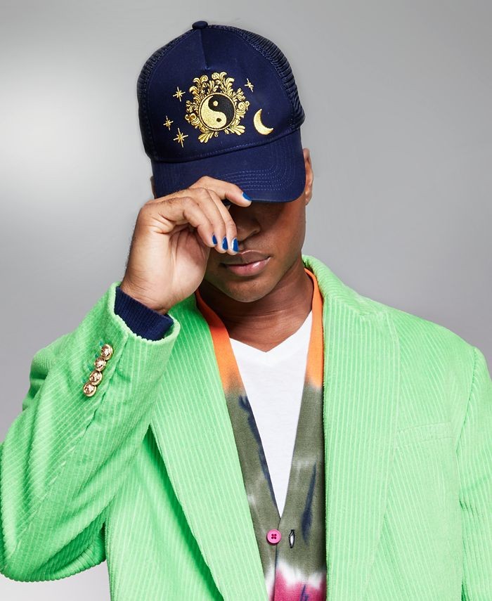 Translation missing: en.ANT 5:31 by JÉRÔME LAMAAR Men's Embroidered Yin &amp; Yang Trucker Hat Batik Navy