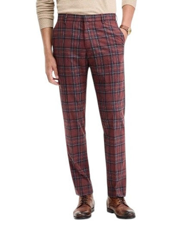Translation missing: en.Tommy Hilfiger Men's Tate Modern-Fit Stretch Dress Fall Pants Red Plaid-38x34