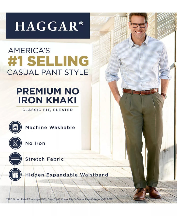 Translation missing: en.Haggar Men's Premium No Iron Khaki Classic Fit Pleat Pants Stretch Black-38x29