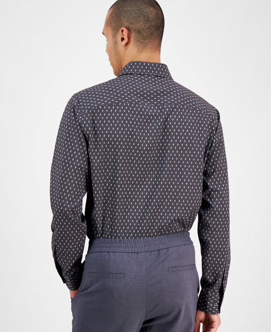 Translation missing: en.Alfani Mens Slim Fit  Dress Shirt Dash Diamond Print Shirt Grey-14-14.5 32/33