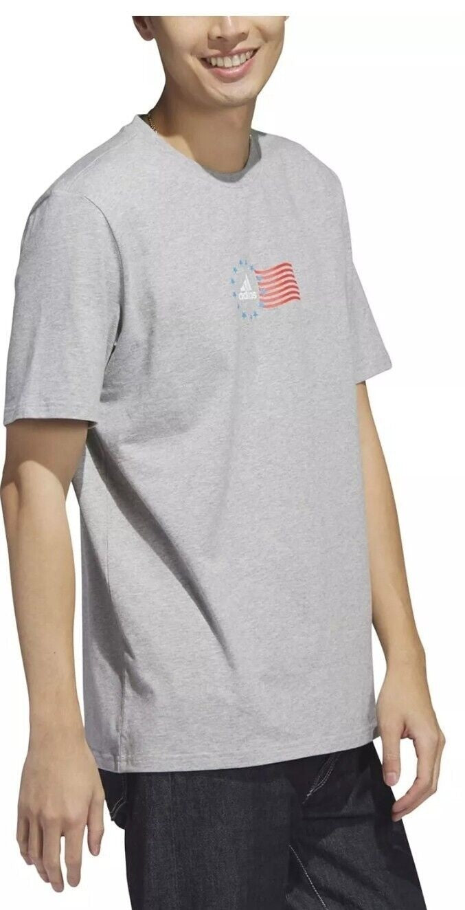 Translation missing: en.adidas Men's Crewneck American Flag Graphic T-Shirt Grey Heather-Small
