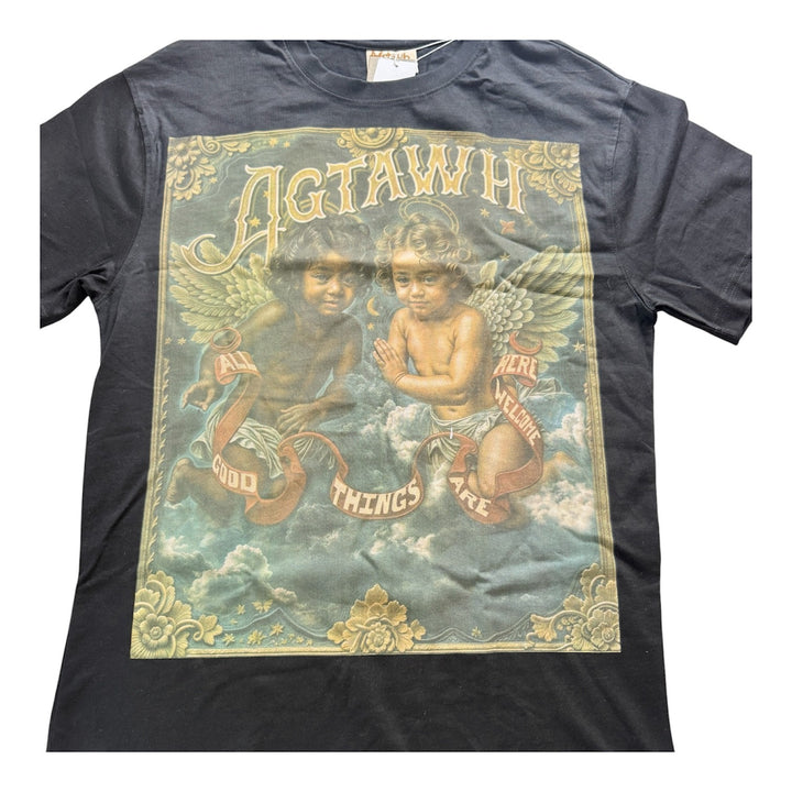 Translation missing: en.All Good Things Are Welcome Here Premium Cherubin T-Shirt Black Cotton-XL