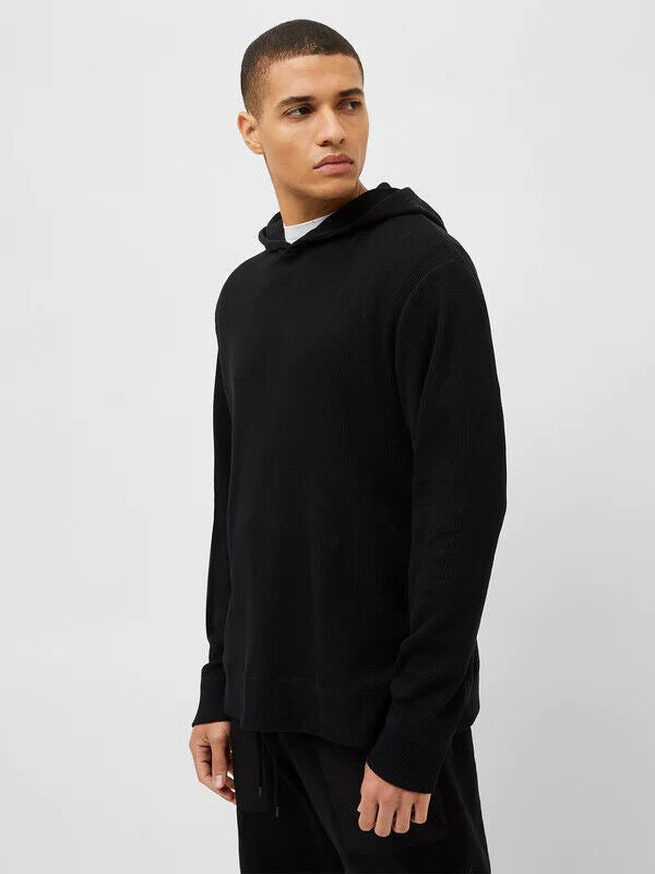 Translation missing: en.French Connection Men's Waffle Knit Cotton Hoodie in Black-Size Small