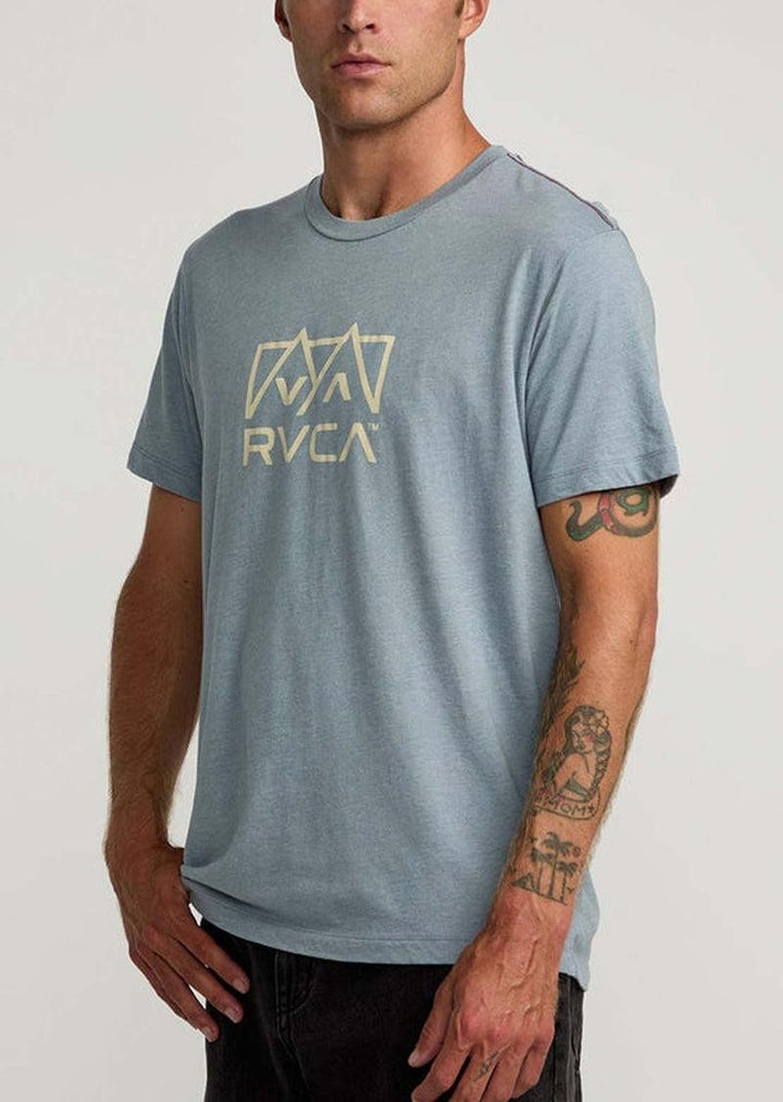 Translation missing: en.RVCA Men's Slim Fit Red Stitch Peak Graphic T-Shirt Flint Stone Blue-2XL