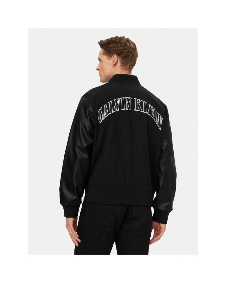 Translation missing: en.Calvin Klein Men's Varsity Monogram Wool Blend Bomber Jacket Black-Medium