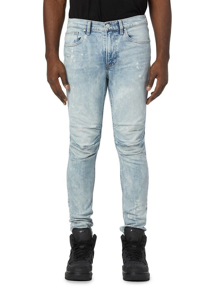 Translation missing: en.Hudson Men's Zack Skinny Fit Moto Biker Jeans In Mineral Blue-30/32