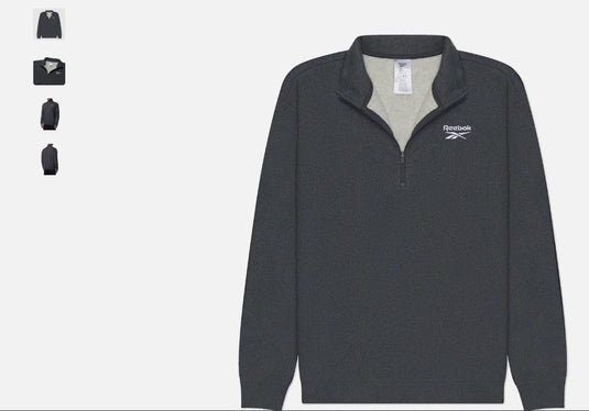 Translation missing: en.Reebok Mens Identity Quarter-Zip Fleece Sweatshirt Dk Grey Hthr Size 2XL Reg-Fit