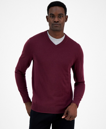 Translation missing: en.Alfani Men's Extra Fine V-Neck Merino Blend Sweater, Deepest Currant-2XL