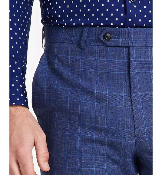 Translation missing: en.Michael Kors Malone Dress Pants Mens 38x34 Blue Plaid Reg-Fit Stretch Wool-Blnd