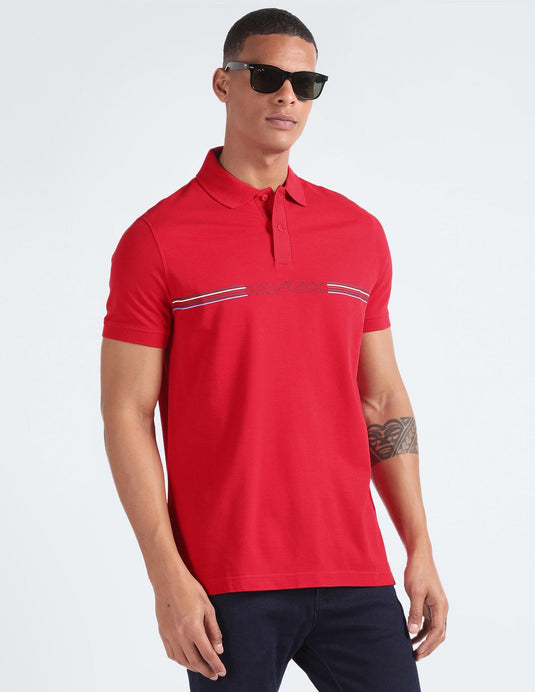 Translation missing: en.Tommy Hilfiger Men's Striped Chest Short Sleeve Polo Shirt - Primary Red-Small