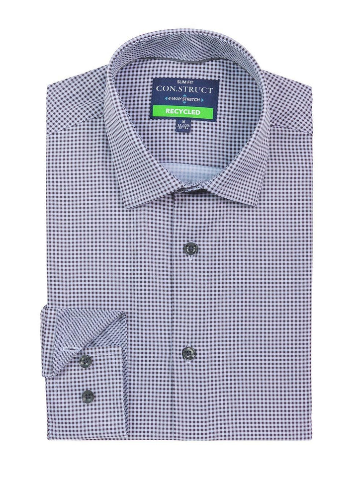 Translation missing: en.Construct Mens Slim Fit Gingham Performance Stretch Dress Shirt Black-16-16.5 34