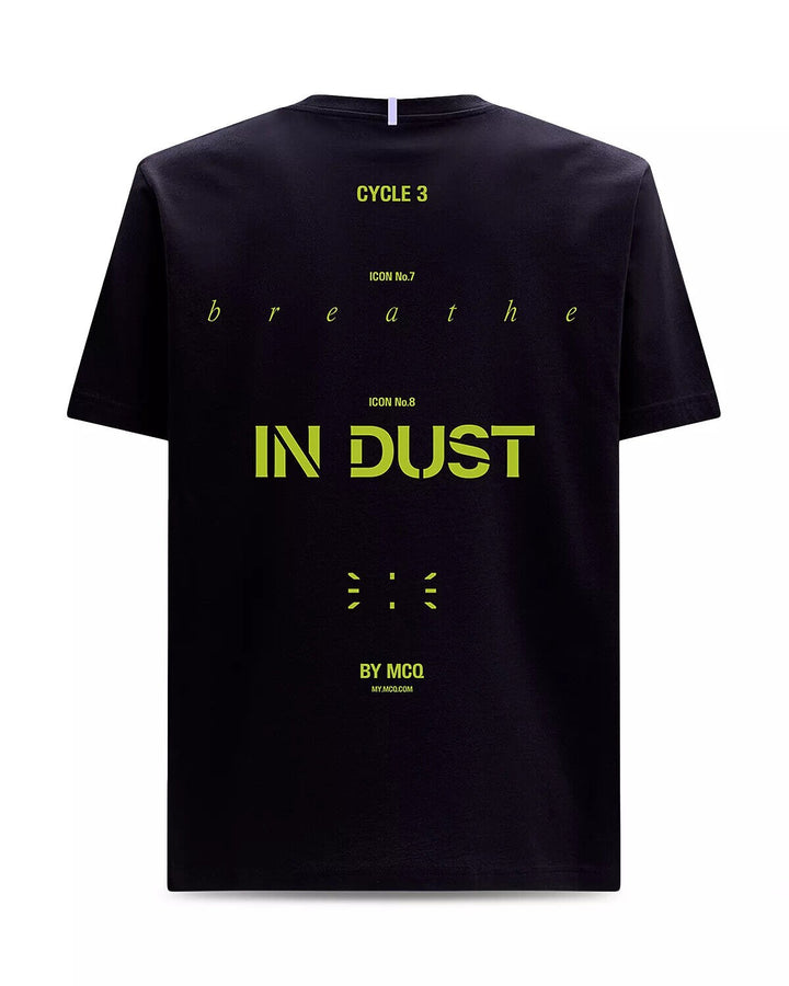 Translation missing: en.MCQ In Dust Cotton Graphic Tee in Black/Green Blast-Size Medium