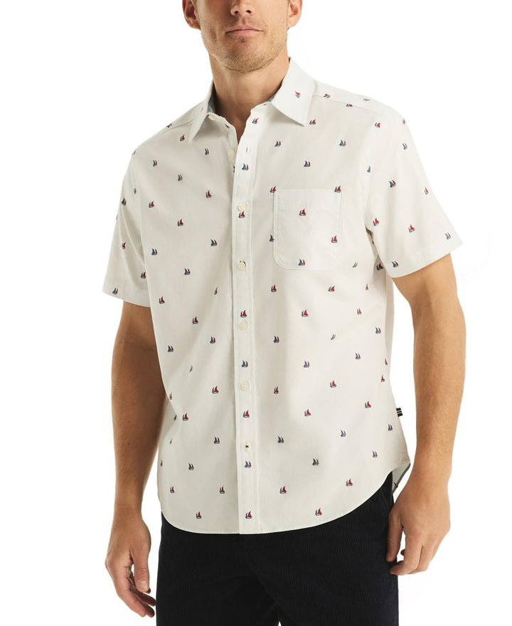 Translation missing: en.Nautica Men's Short Sleeve Button Front Sailboat Print Shirt Bright White-Medium