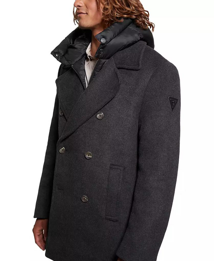 Translation missing: en.Guess Men's Jeff DB Peacoat Removable Nylon Hooded Inset Downey Heather Grey-2XL