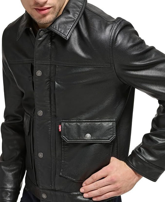 Translation missing: en.Levi's Men's Faux Leather Snap-Zip Front Water-Resistant Jacket - Black-XL