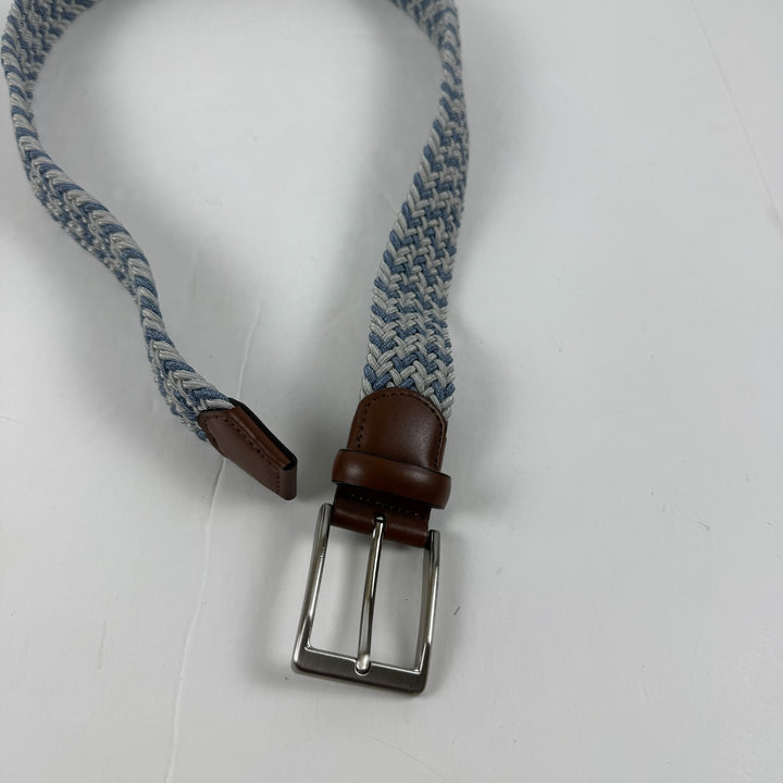 Translation missing: en.Perry Ellis Portfolio Men's Webbed Leather-Trim Belt - Light Blue - Medium 34-36