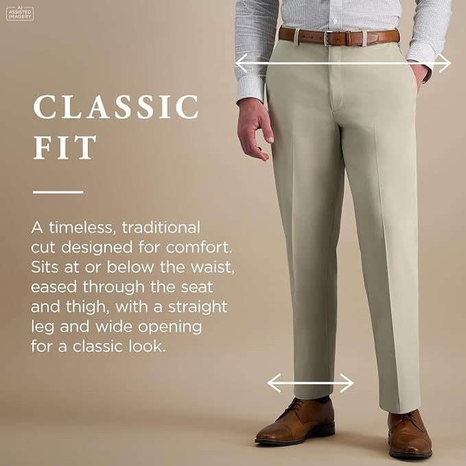 Translation missing: en.Haggar Men's Premium No Iron Khaki Classic Fit Flat Front Stretch Sand-32x32