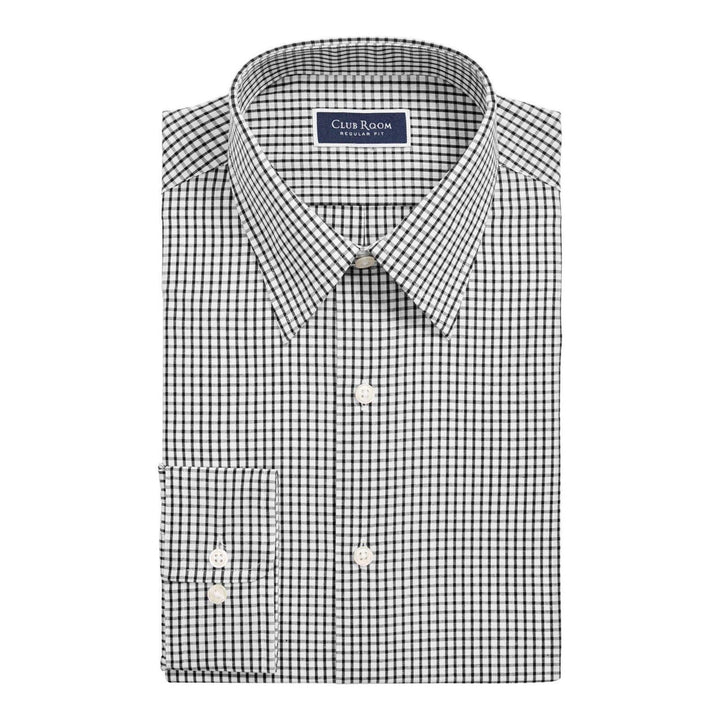 Translation missing: en.Club Room Men's Regular-Fit Check Dress Shirt Black-Size S 14-14.5