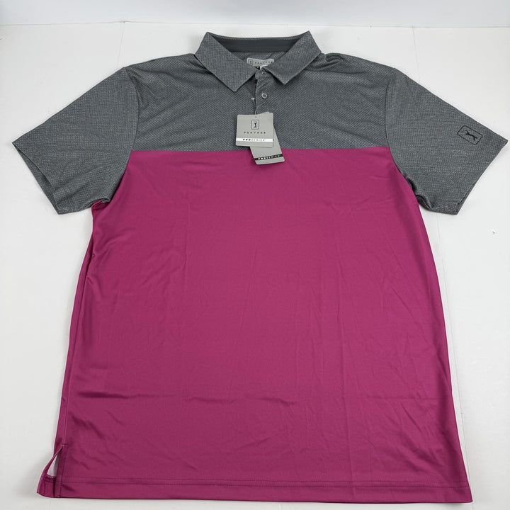 Translation missing: en.PGA TOUR Airflux Golf Polo Shirt Pink Gray Size Large Birdseye Block Print