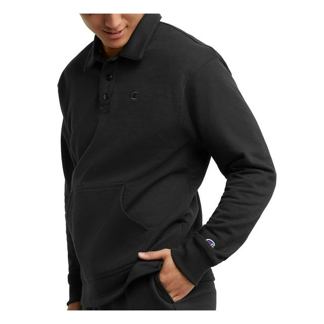 Translation missing: en.Champion Men's Powerblend Classic-Fit Long-Sleeve Rugby Shirt in Black-Small