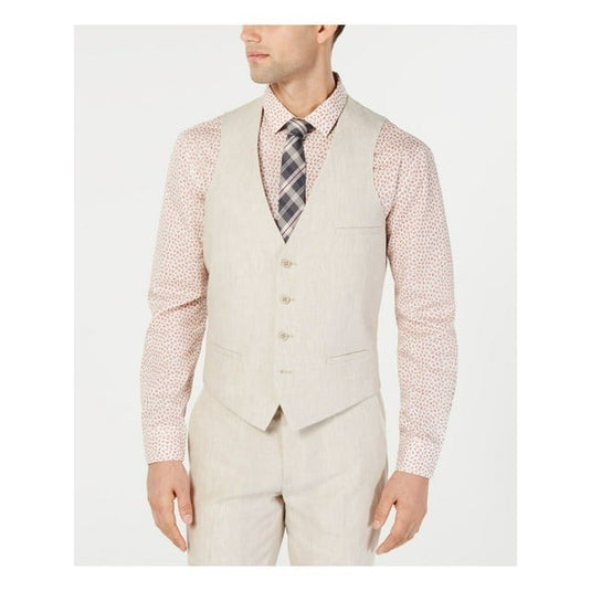 Translation missing: en.Bar III Suit Vest Mens Size XL 44-46R Tan Solid Slim-Fit Linen