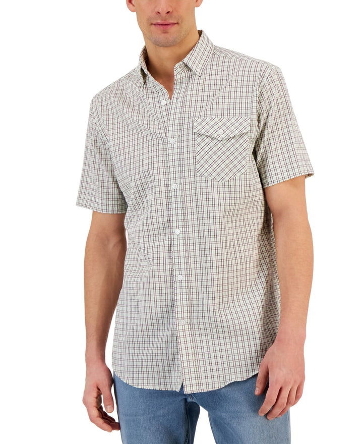 Translation missing: en.Club Room Men's Short-Sleeve Flamingo Plaid Tech Woven Shirt Pink Combo-2XL