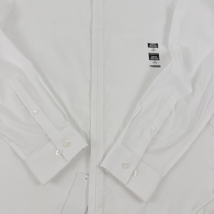Translation missing: en.Calvin Klein Mens Dress Shirt Steel Stretch Slim Fit Covered Placket White-16