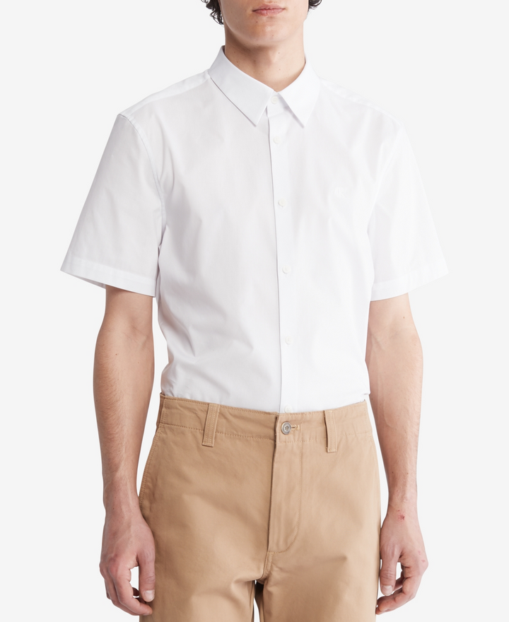 Translation missing: en.Calvin Klein Men's Slim-Fit Stretch Solid Shirt Short Sleeve Brilliant White-Med