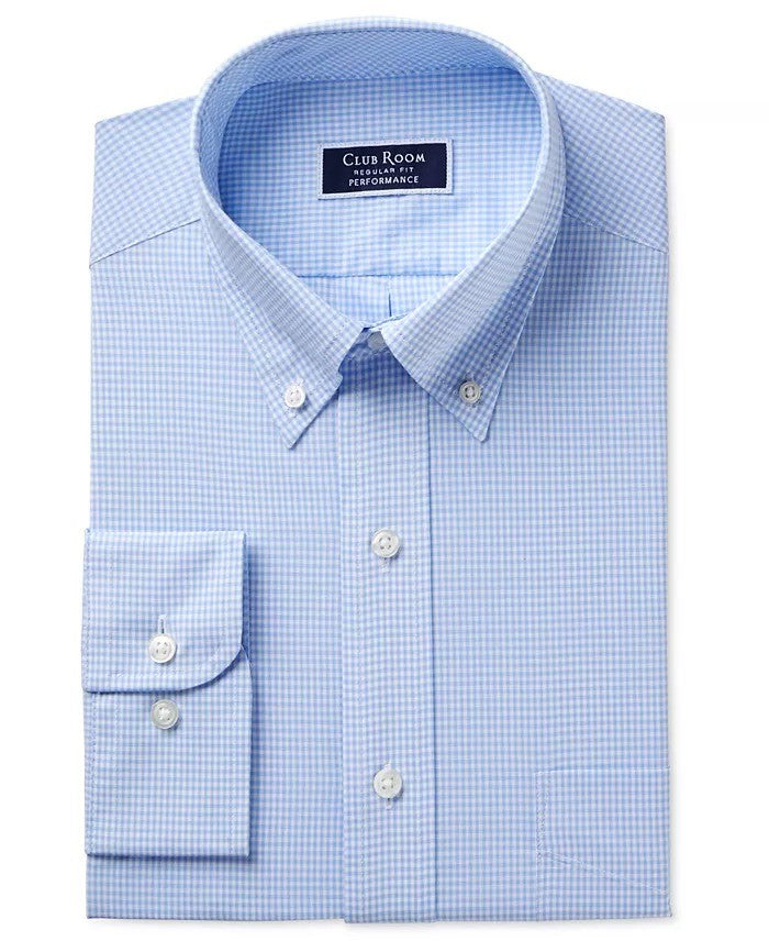 Translation missing: en.Club Room Mens Regular Fit Mini Gingham Dress Shirt in Lt Blue-16.5 36/37