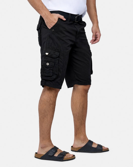 Translation missing: en.X RAY Men's Belted Cargo Shorts 12 Inseam With Snap Detail All Cotton Black-48W