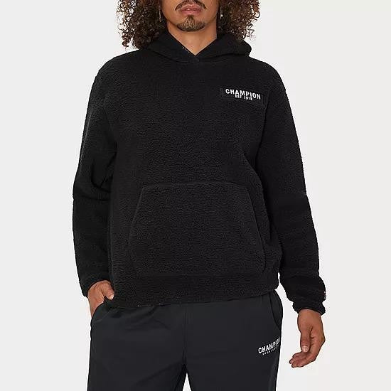 Translation missing: en.Champion Solid Faux-Shearling Pullover Hoodie in Black-Size Large