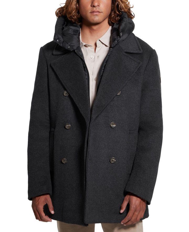 Translation missing: en.Guess Men's Jeff DB Peacoat Removable Nylon Hooded Inset Downey Heather Grey-2XL