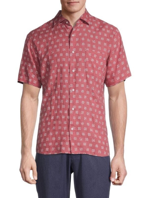 Translation missing: en.Peter Millar Men's Kiva Beach Linen Sport Shirt in Fruit Punch Red - Size Medium