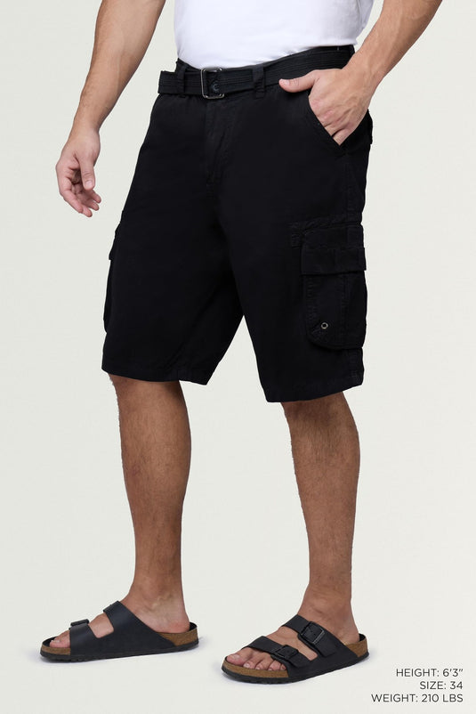 Translation missing: en.RAW X Men's Belted Classic Fit 12.5" Cotton Cargo Shorts Black-Size 38W