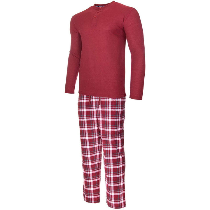 Translation missing: en.isotoner Mens Thermal Sleep Set Soft Jersey Knit Top Flannel Bottom Red-Large