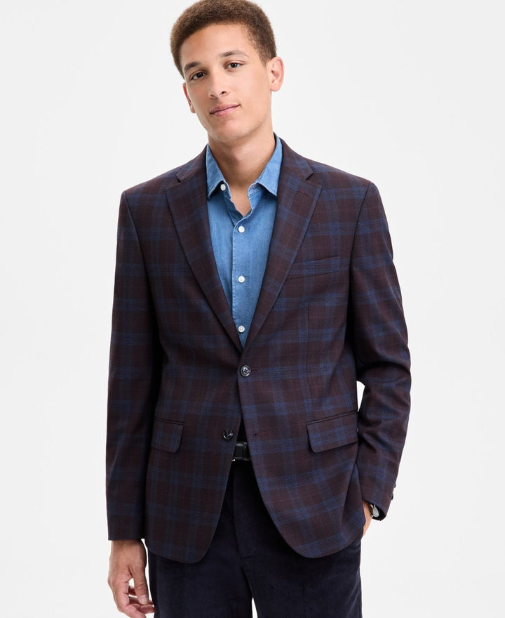 Translation missing: en.Tommy Hilfiger Conrad Men's Modern-Fit TH Flex Plaid Sport Coat Wine Blue-36S