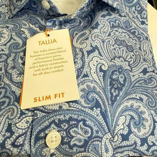Translation missing: en.Tallia Men's Slim-Fit Stretch Paisley Dress Shirt - Blue-16-16.5 32/33