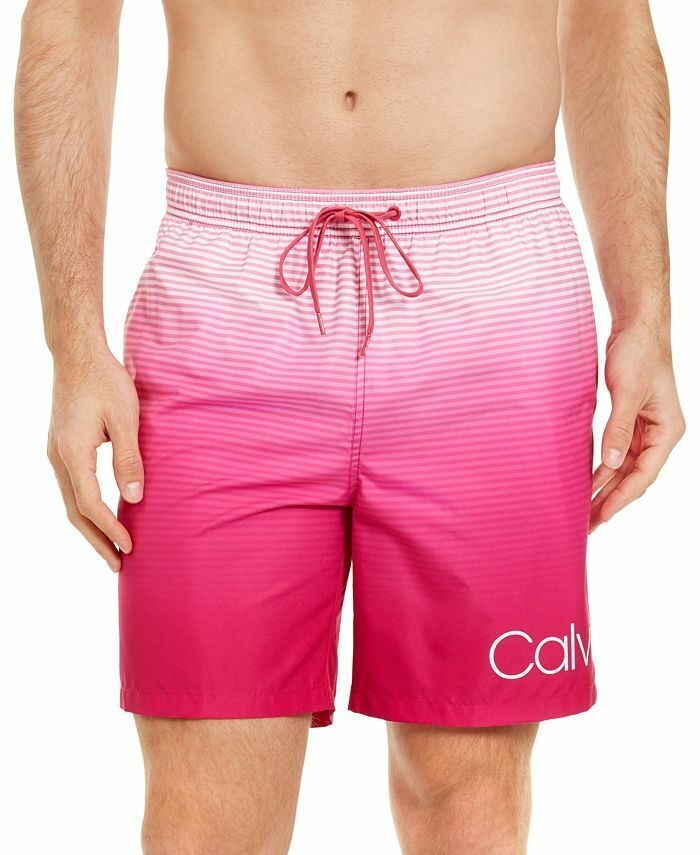 Translation missing: en.Calvin Klein Men's Quick-Dry Uv 50+ Ombre Stripe 7" Swim Trunks Rosebud-2XL
