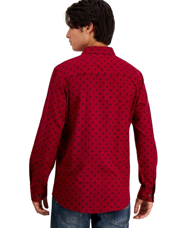 Translation missing: en.Alfani Men's Long-Sleeve Paloma Medallion-Print Shirt Red Heather - Small