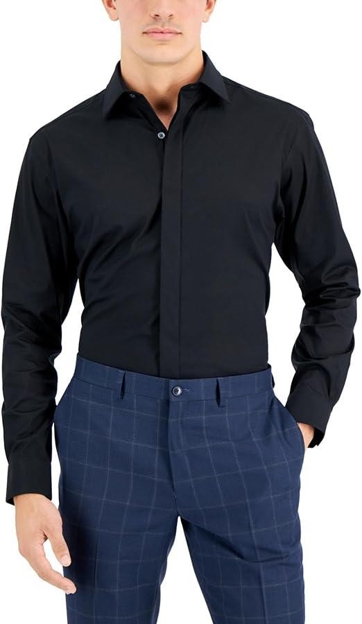 Translation missing: en.Alfani Slim fit Dress Shirt 16-16.5 32-33 Black Convertible-Cuff