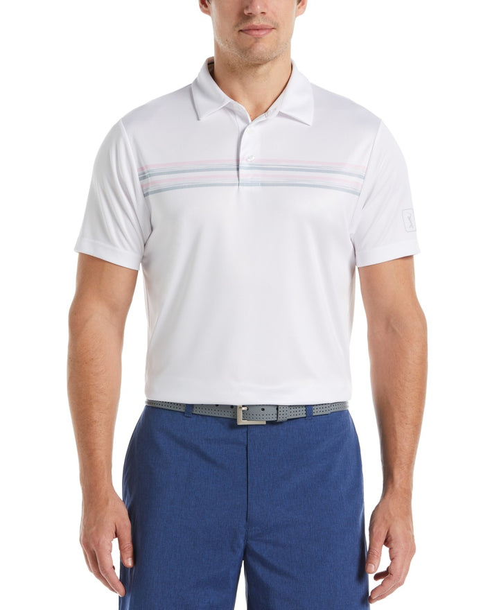 Translation missing: en.PGATour Men's Chest Stripe Short Sleeve Golf Polo White Multi-2XL