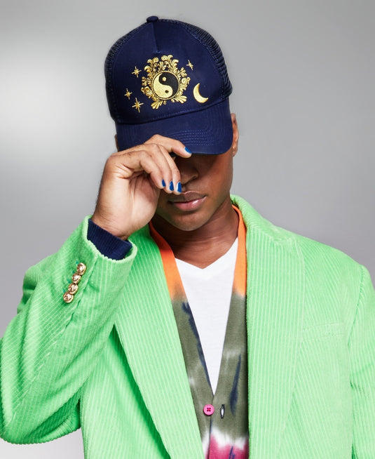 Translation missing: en.ANT 5:31 by JÉRÔME LAMAAR Men's Embroidered Yin &amp; Yang Trucker Hat Batik Navy