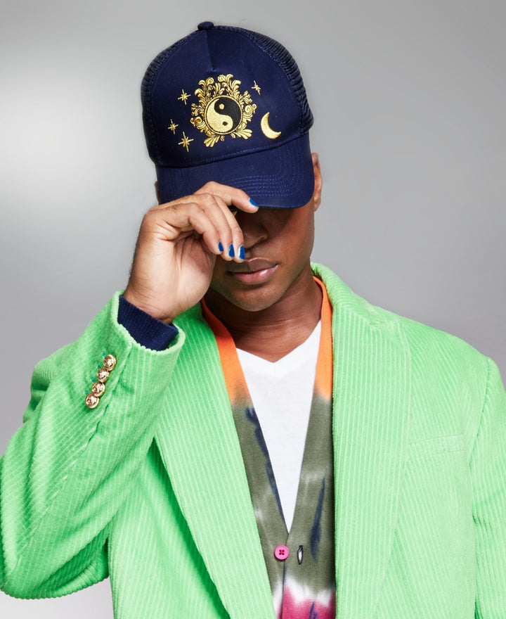 Translation missing: en.ANT 5:31 by JÉRÔME LAMAAR Men's Embroidered Yin &amp; Yang Trucker Hat Batik Navy