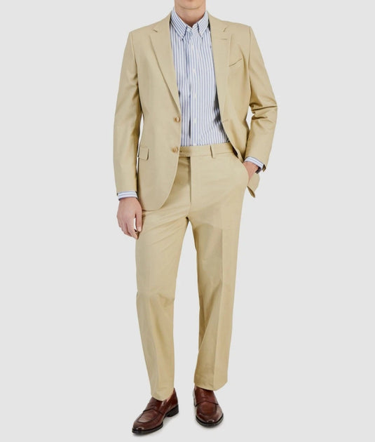 Translation missing: en.Nautica Gaff Mens Modern-Fit Seasonal Cotton Stretch 2PC Suit Solid Tan-36 30/32