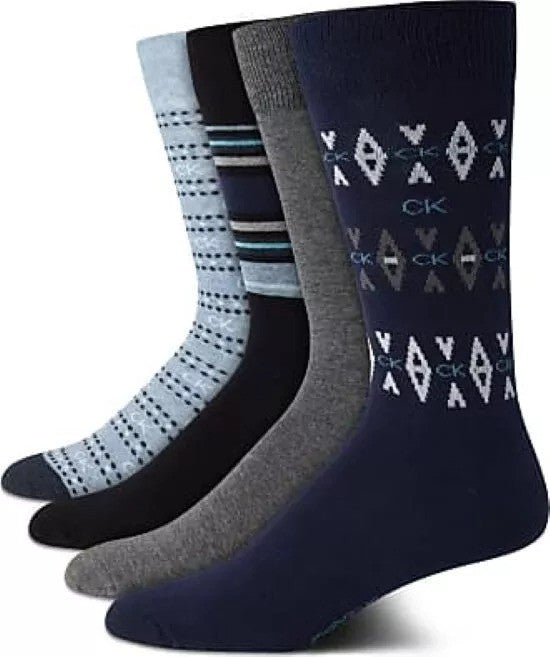 Translation missing: en.Calvin Klein Men's Fair Isle/Mixed Crew Dress Socks, 4-Pk.Blue Asst.-7-12
