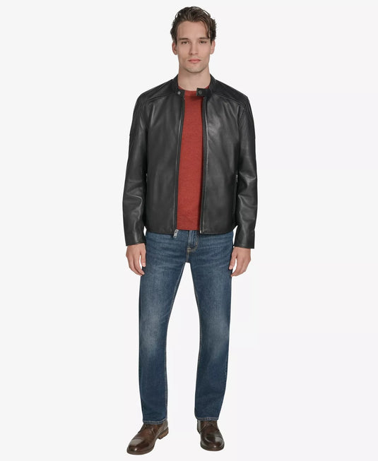 Translation missing: en.Marc New York Men's Maitlin Leather Moto Jacket Racer Style Black-Size Medium