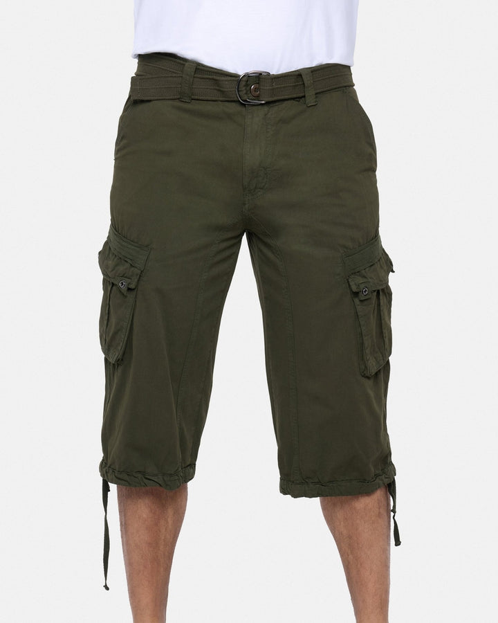 Translation missing: en.X-Ray Men's Belted Capri Cotton Cargo Shorts - Olive-42W