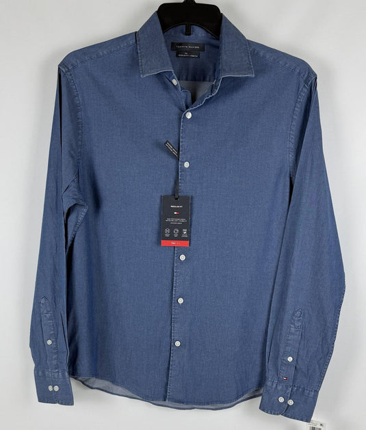 Translation missing: en.Tommy Hilfiger Men's Flex Reg Fit Washed Untucked Dress Shirt Blue-15-15.5 34/35