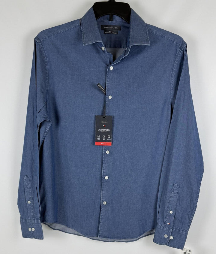 Translation missing: en.Tommy Hilfiger Men's Flex Reg Fit Washed Untucked Dress Shirt Blue-15-15.5 34/35
