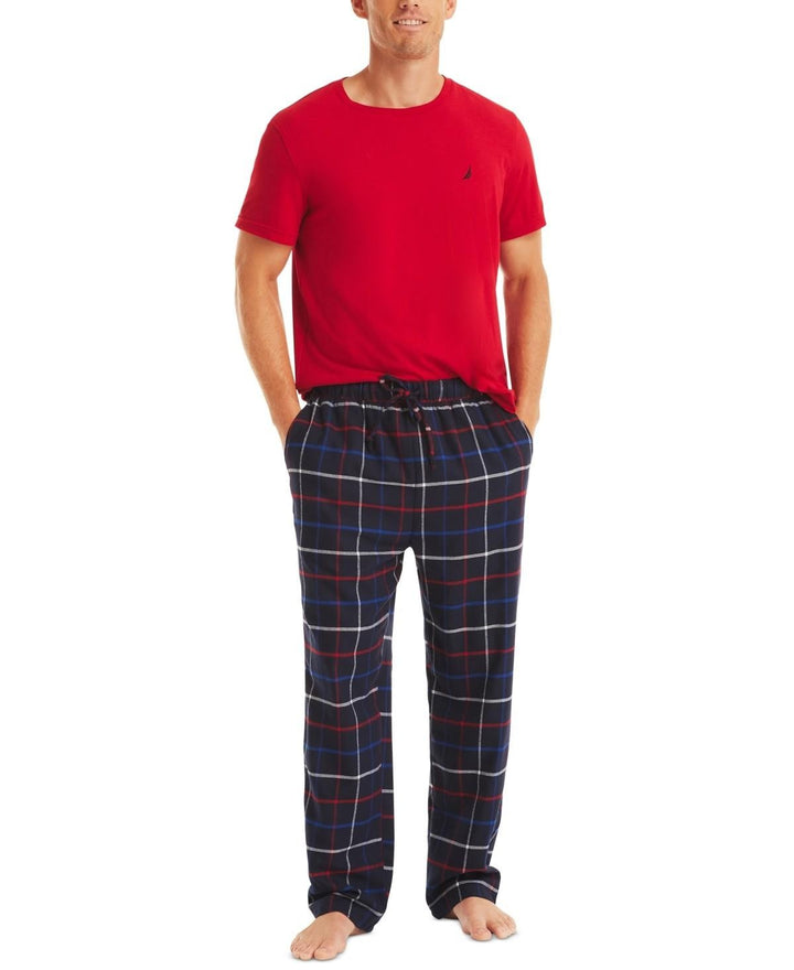 Translation missing: en.Nautica Men's Plaid Pajama Pants &amp; Solid Pajama T-Shirt Set - Nautica Red-Small